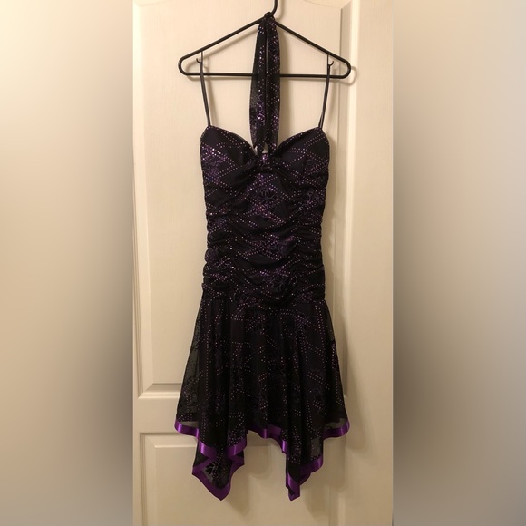 Deb Dresses & Skirts - Deb Open Back Black and Purple Glitter Tie Dress
